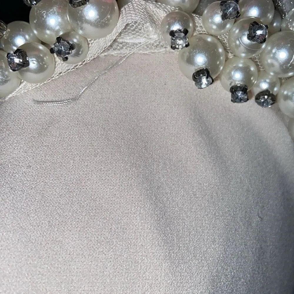 Betsey Johnson Scuba crepe fitted dress with a pearl embellished collar Size 12